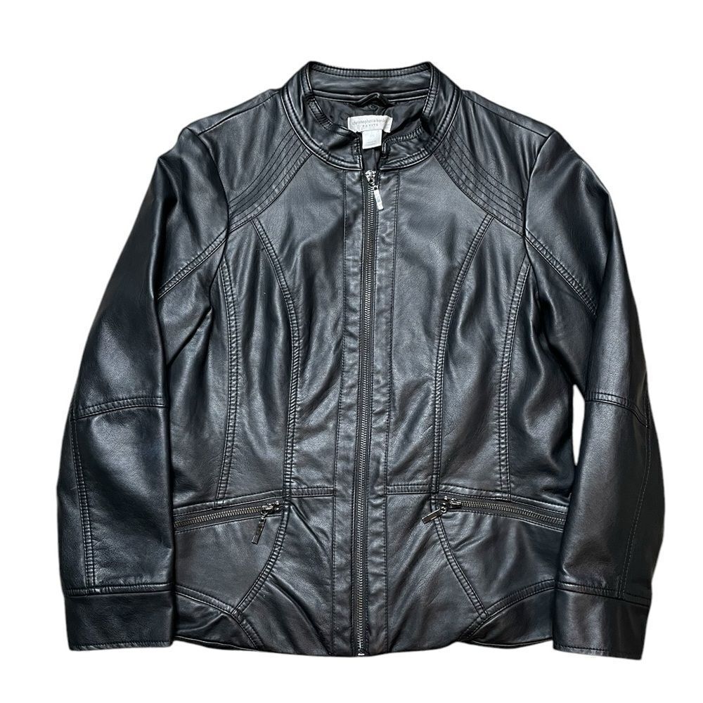 CHRISTOPHER & BANKS Faux Leather Jacket Black Size Small Petite